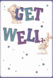 Brimming with cheerful optimism, this illustrated get well card exudes the spirit of Wandsworth-young at heart, caring, and hopeful. The artwork bursts with the playful friendship of a plush teddy bear and an endearing puppy, each balancing atop and beside the large, vivid letters that joyfully announce 'Get Well' in shimmering purples and deep teals. Their fur appears irresistibly soft, almost tangible-bringing to mind the comfort of a favourite childhood companion in a Wandsworth family home. Sprinkled stars twinkle across the creamy white background, suggesting little wishes cast skyward from the soft lawns of Spencer Park. The effect is gently uplifting: a tableau that seems to hug the recipient with every brushstroke and sparkling accent. The handcrafted warmth and lively colours reflect the same care and comfort found in a locally crafted bouquet delivered fresh by Wandsworth florists-a pairing intended not just to communicate recovery wishes, but to envelop someone in genuine kindness and encouragement, perfect for brightening any hospital bedside or quiet home corner in SW18.